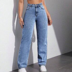 SHEIN EZwear Women's Solid Color Simple Daily Jeans Size Petite S